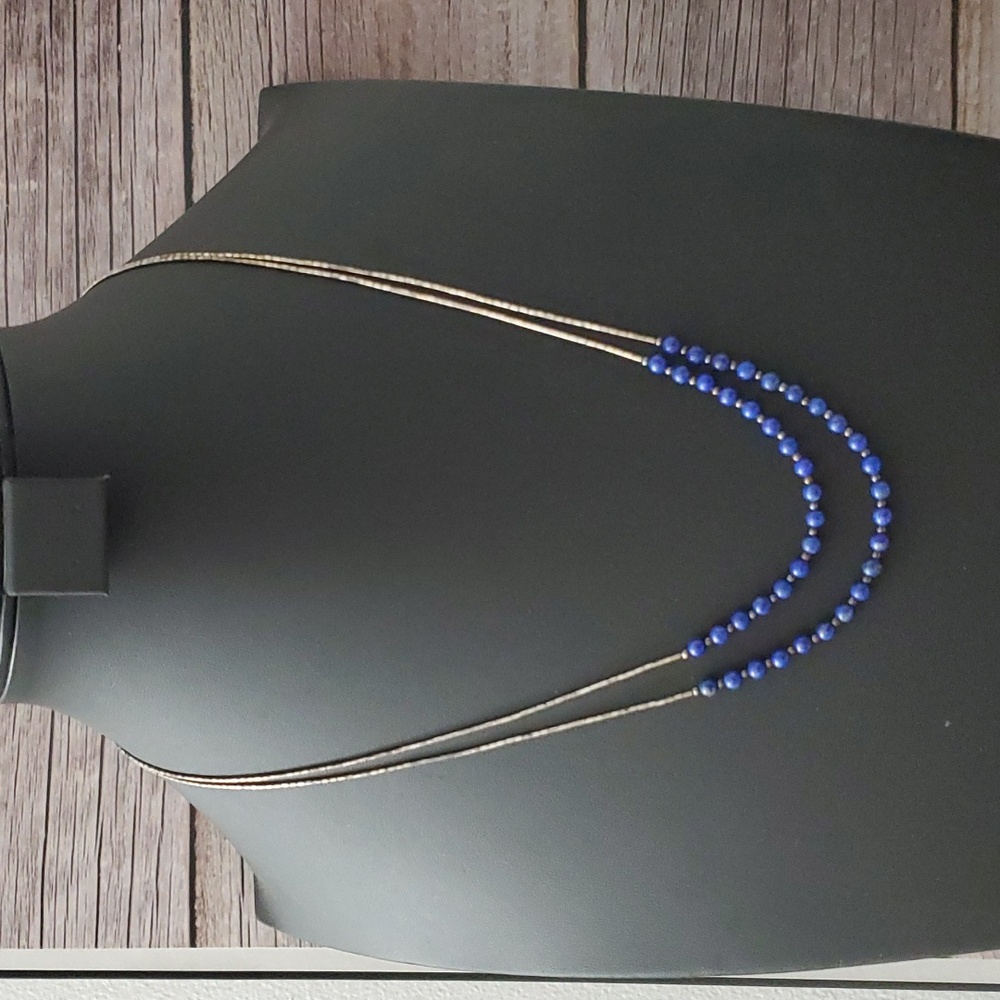 Sterling Silver 925 Lapis Lazuli Beaded Multistrand Necklace